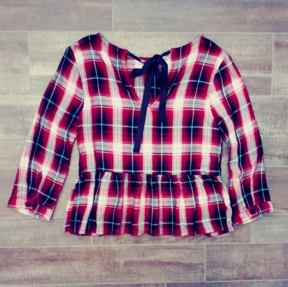 Living Doll Plaid Embroidered Top Blouse Size XS - Picture 5 of 6